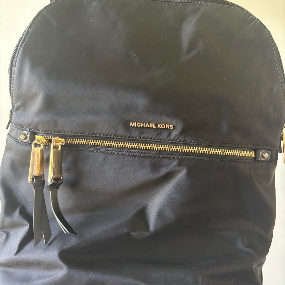 Michael Michael Kors Black Nylon Backpack with Gold Accents